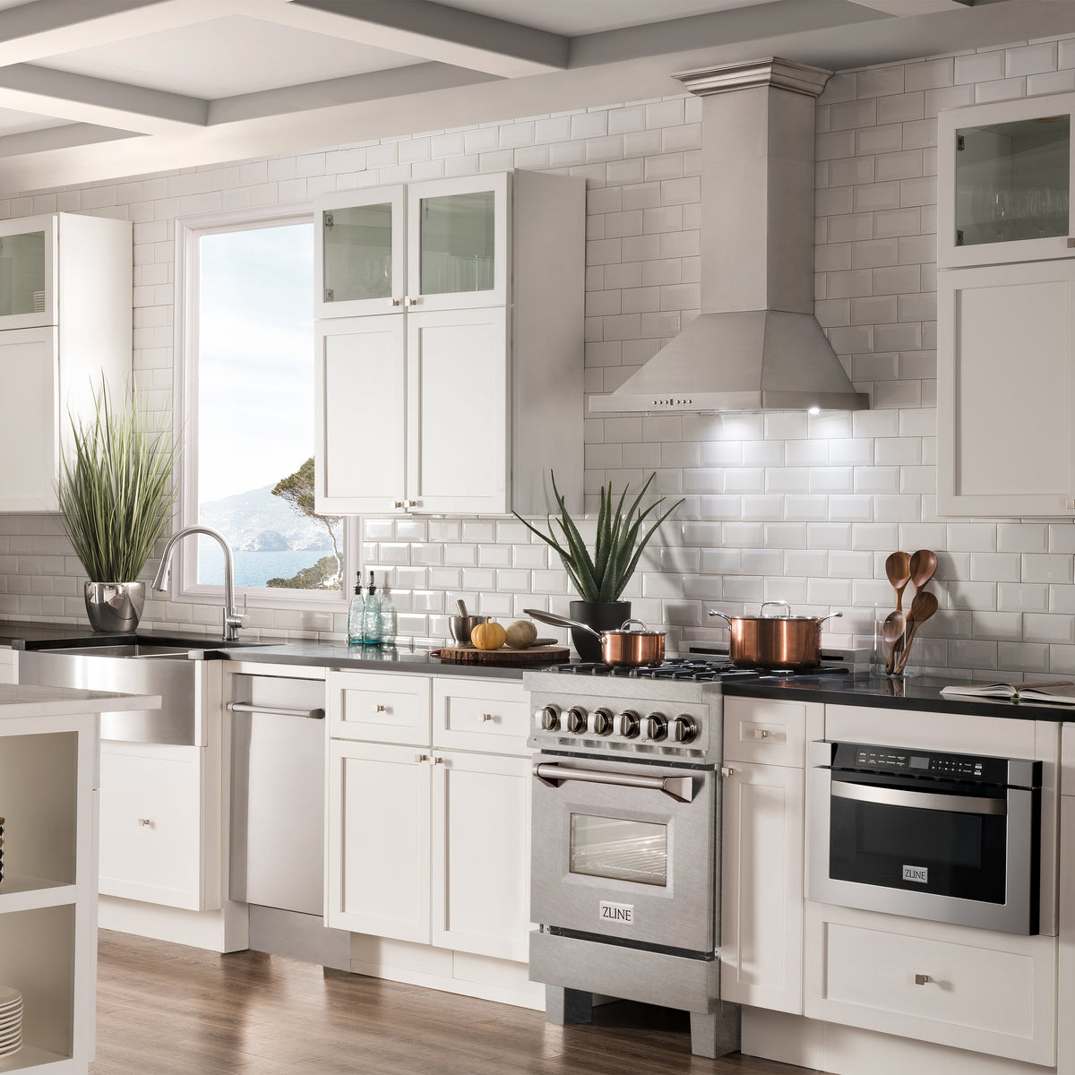 ZLINE 24 in. 2.8 cu. ft. Legacy Dual Fuel Range with Gas Cooktop and Electric Convection Oven in Satin Stainless Steel with 4 Brass Burners (RAS-SN-BR-24)