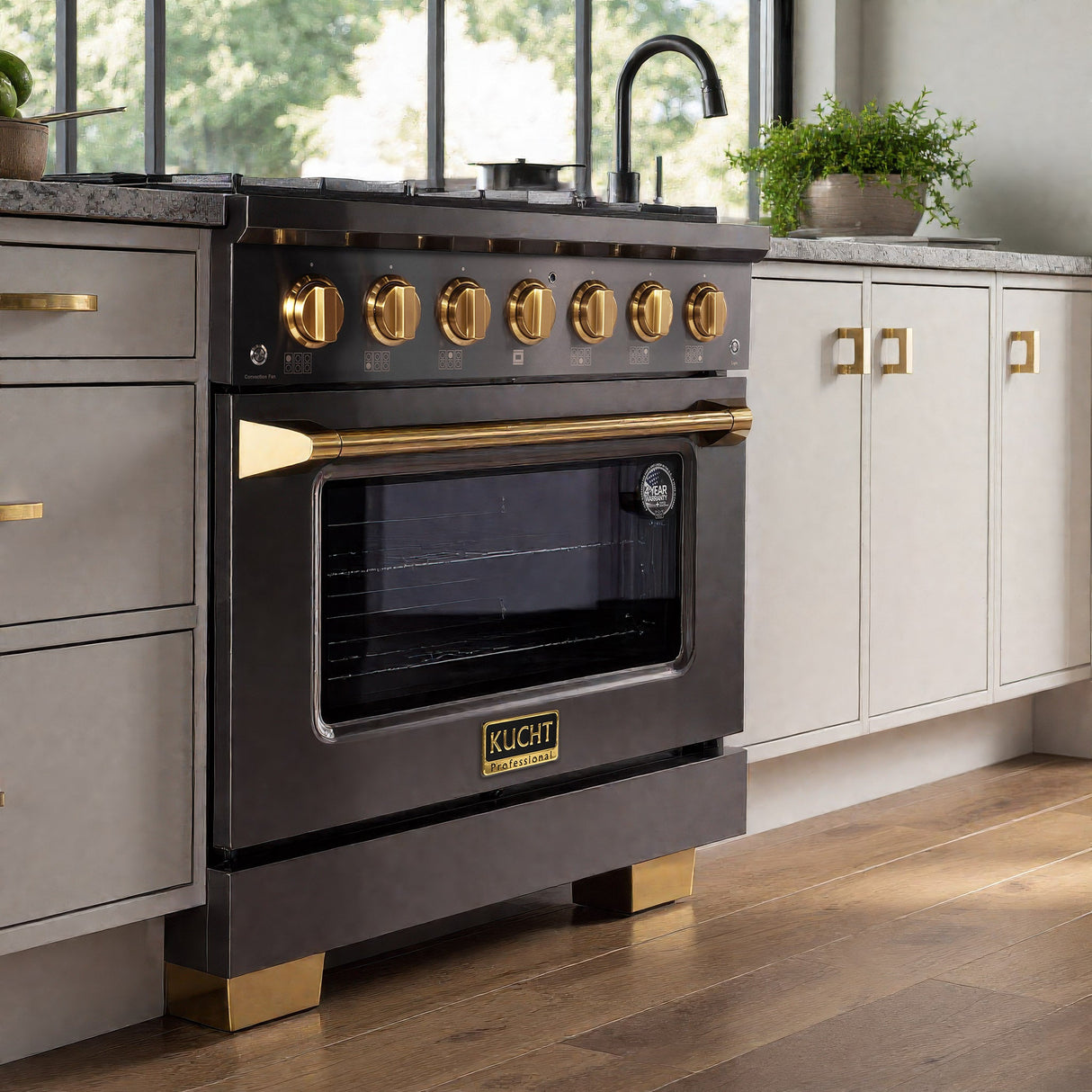 KUCHT Gemstone Professional 36 in. 5.2 cu. ft. Dual Fuel Range for Natural Gas with Sealed Burners and Convection Oven in Titanium Stainless Steel