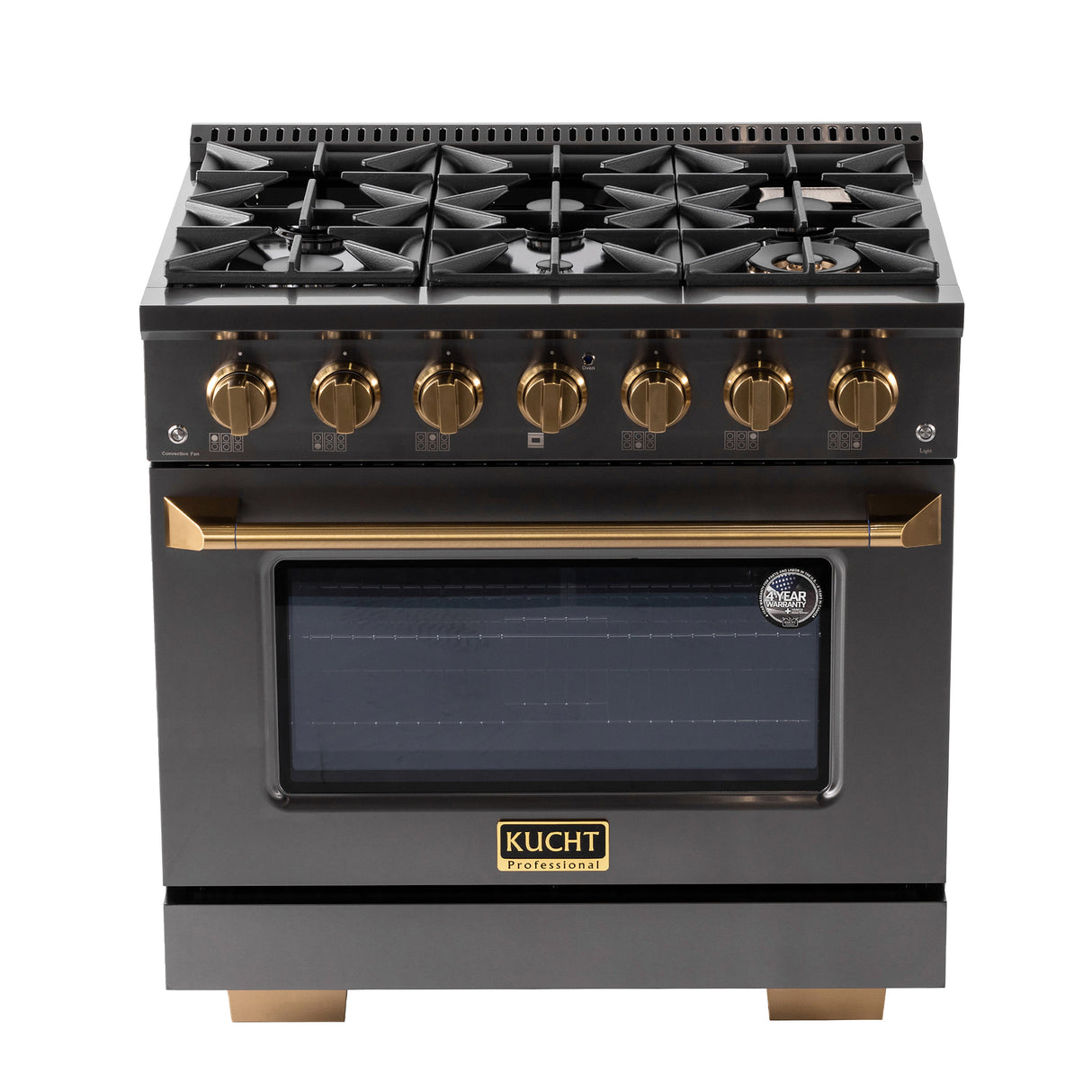 KUCHT Gemstone Professional 36 in. 5.2 cu. ft. Dual Fuel Range for Natural Gas with Sealed Burners and Convection Oven in Titanium Stainless Steel