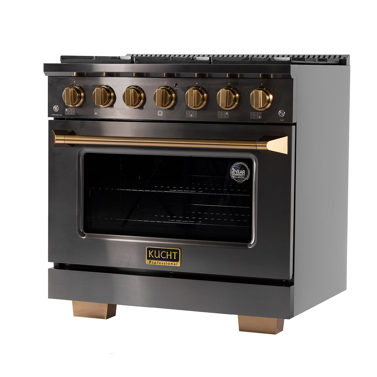 KUCHT Gemstone Professional 36 in. 5.2 cu. ft. Natural Gas Range with Sealed Burners and Convection Oven in Titanium Stainless Steel