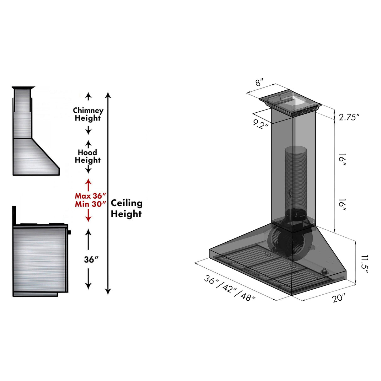 48" ZLINE CrownSound™Ducted Vent Wall Mount Range Hood in Stainless Steel with Built-in Bluetooth Speakers (KL3CRN-BT-48)