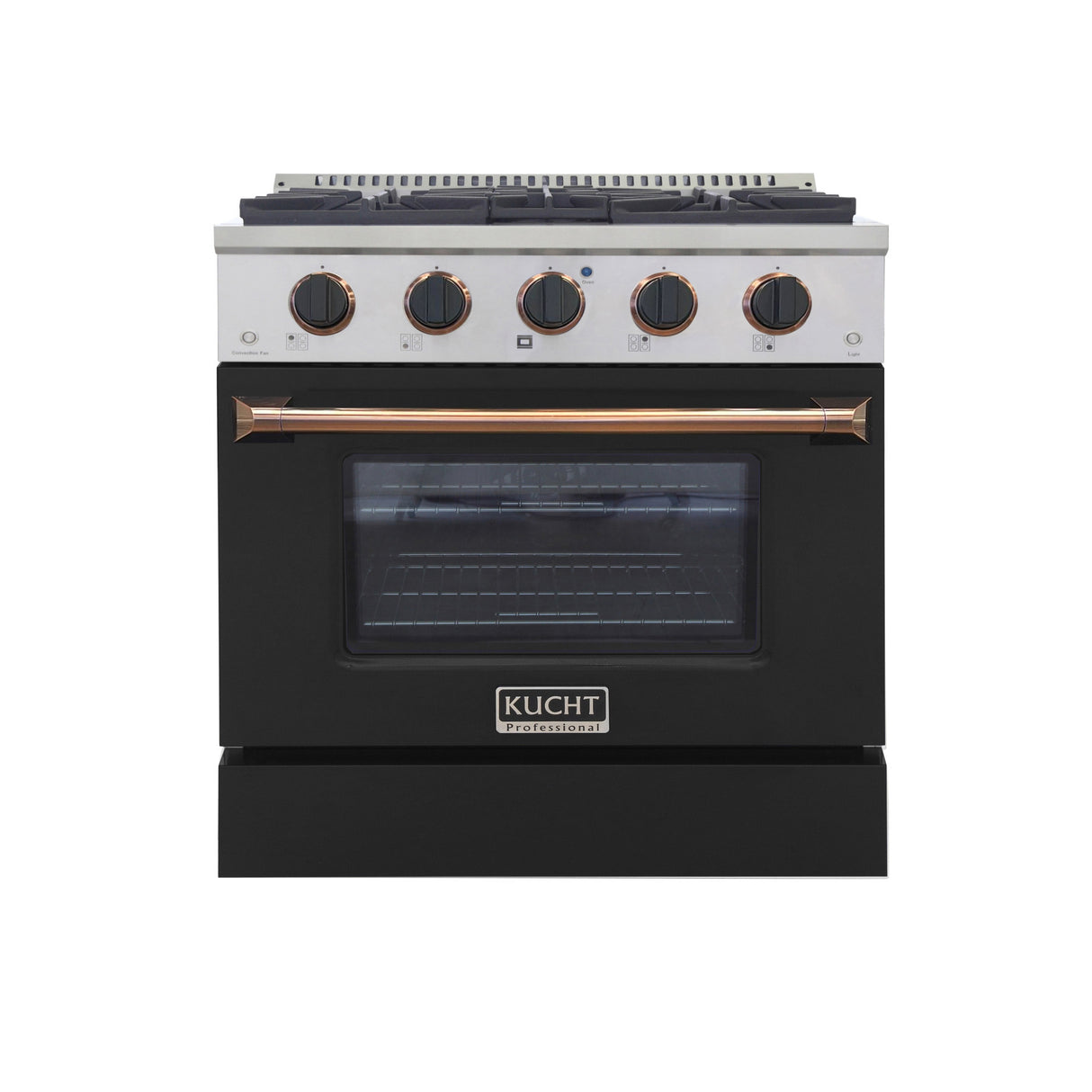 KUCHT Professional 30 in. 4.2 cu. ft. Natural Gas Range with Sealed Burners and Convection Oven in Stainless Steel with Black Oven Door, Black Knobs and Ring Knobs
