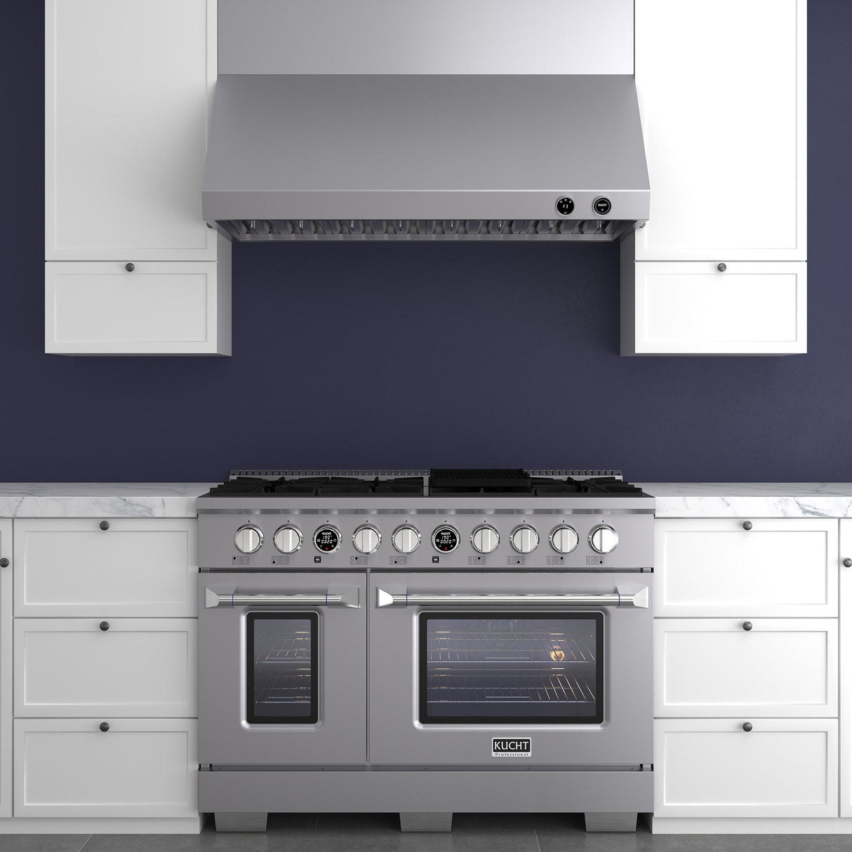 48 in. 6.7 cu. ft. 8 Burners Dual Fuel Range for Propane Gas in Stainless Steel with Kucht Horus Thermostat