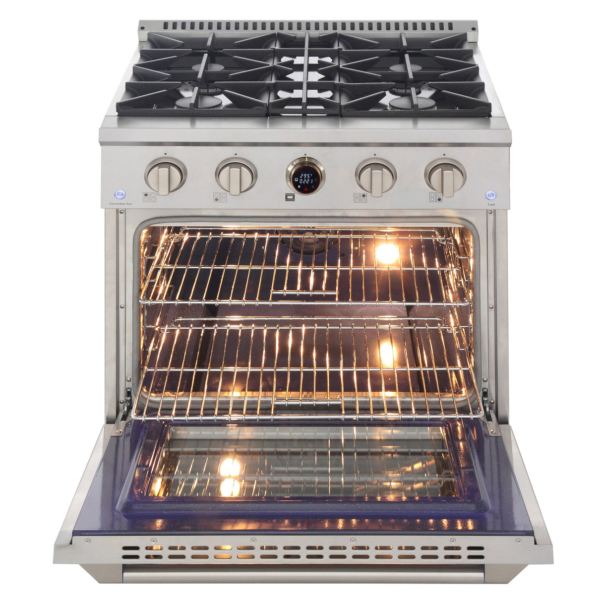30 in. 4.2 cu. ft. 4 Burners Dual Fuel Range for Propane Gas in Stainless Steel with Kucht Horus Thermostat