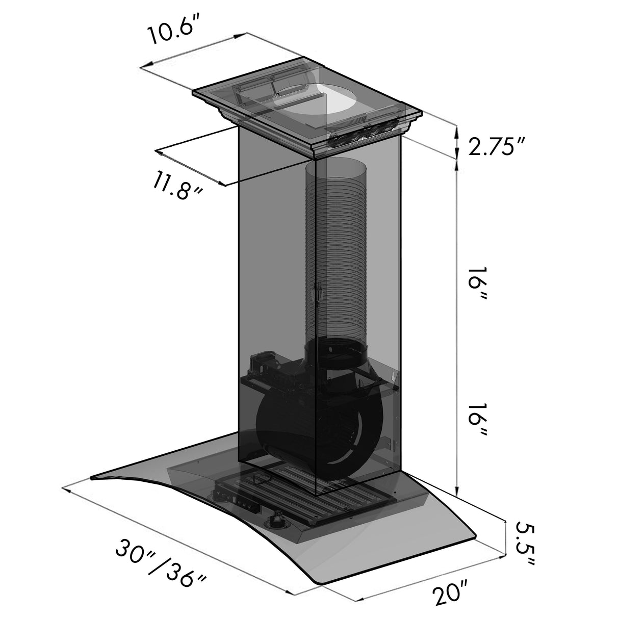 36" ZLINE CrownSound™Ducted Vent Wall Mount Range Hood in Stainless Steel with Built-in Bluetooth Speakers (KZCRN-BT-36)