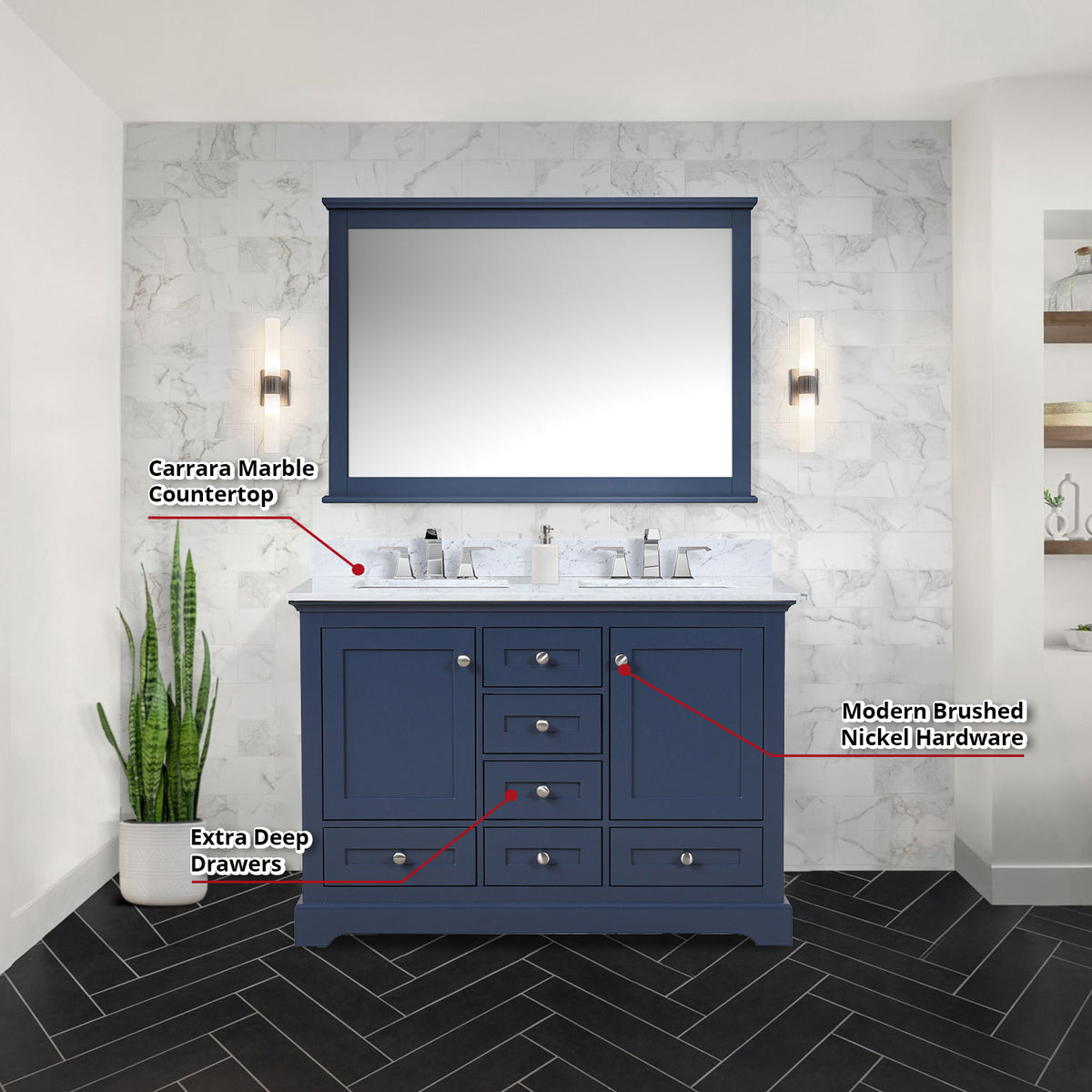 Dukes 48 in. W x 22 in. D Navy Blue Double Bath Vanity