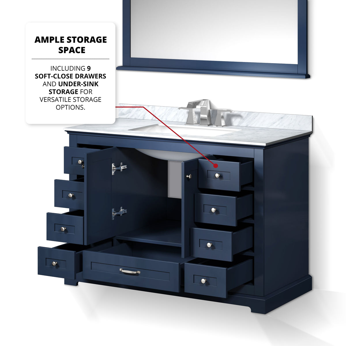 Dukes 48 in. Freestanding Bathroom Vanity with White Carrara Marble Top, White Square Sink