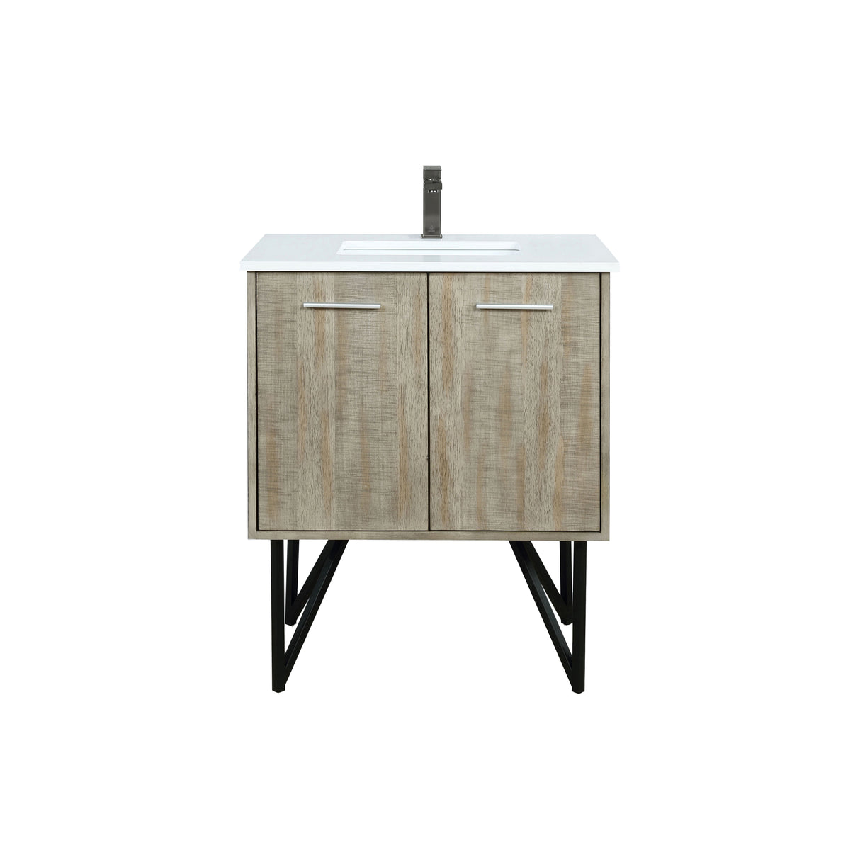 Lancy 30 in. Rustic Acacia Freestanding Bathroom Vanity with White Quartz Top, White Square Sink, and Balzani Gun Metal Faucet Set