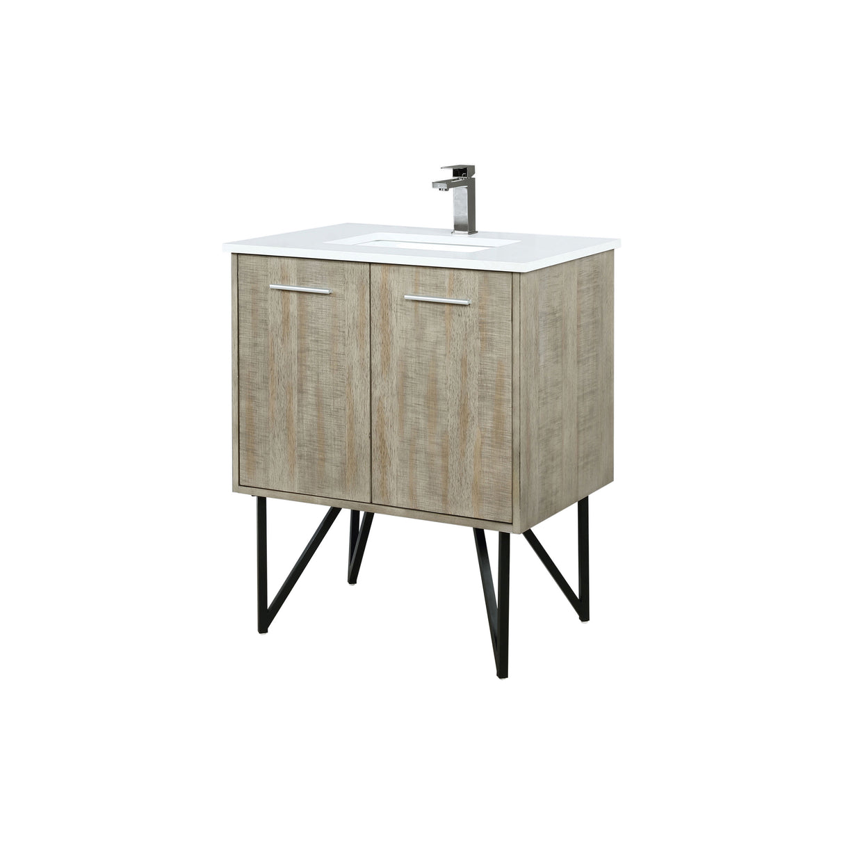 Lancy 30 in. Rustic Acacia Freestanding Bathroom Vanity with White Quartz Top, White Square Sink, and Balzani Gun Metal Faucet Set