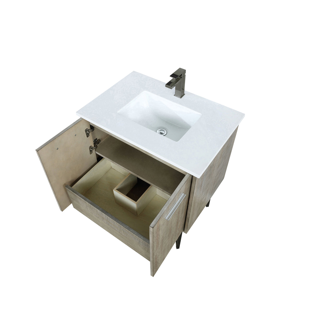 Lancy 30 in. Rustic Acacia Freestanding Bathroom Vanity with White Quartz Top, White Square Sink, and Balzani Gun Metal Faucet Set