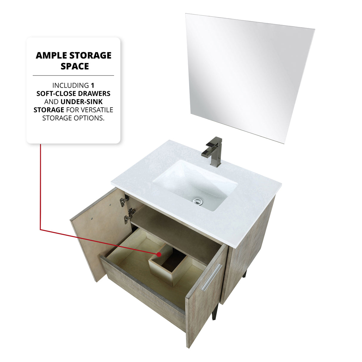 Lancy 30 in. Rustic Acacia Freestanding Bathroom Vanity with White Quartz Top, White Square Sink, and Balzani Gun Metal Faucet Set