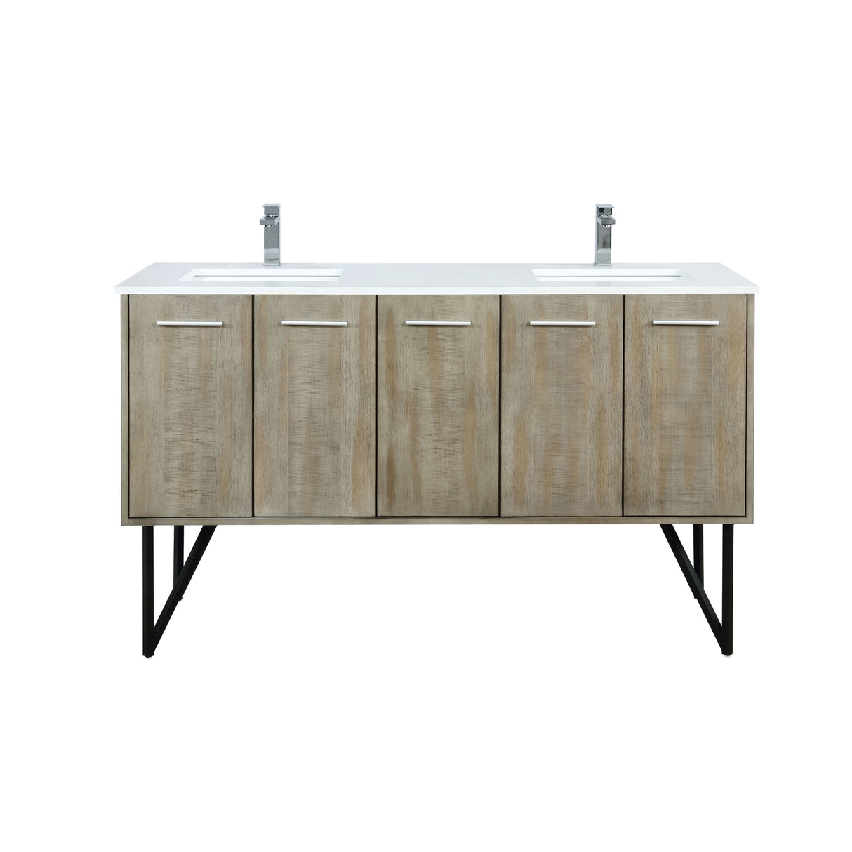 Lancy 60 in. Rustic Acacia Freestanding Bathroom Vanity with White Quartz Top, White Square Sink, and Monte Chrome Faucet Set