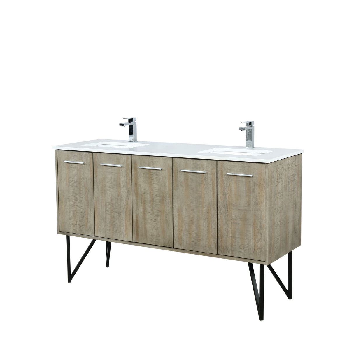 Lancy 60 in. Rustic Acacia Freestanding Bathroom Vanity with White Quartz Top, White Square Sink, and Monte Chrome Faucet Set