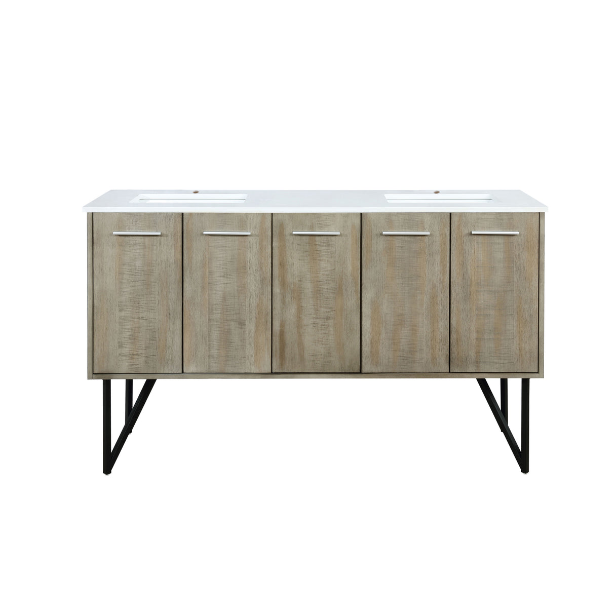 Lancy 60 in. Rustic Acacia Freestanding Bathroom Vanity with White Quartz Top, and White Square Sink