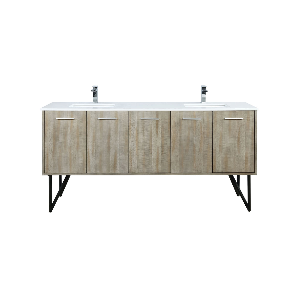 Lancy 72 in. Rustic Acacia Freestanding Bathroom Vanity with White Quartz Top, White Square Sink, and Monte Chrome Faucet Set
