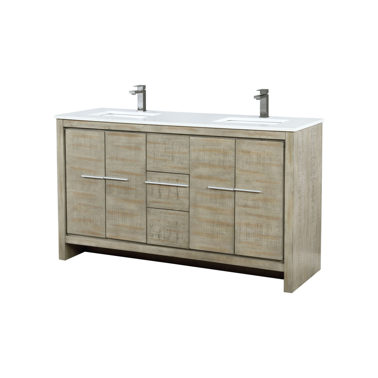Lafarre 60 in. Rustic Acacia Freestanding Bathroom Vanity with White Quartz Top, White Square Sink, and Balzani Gun Metal Faucet Set