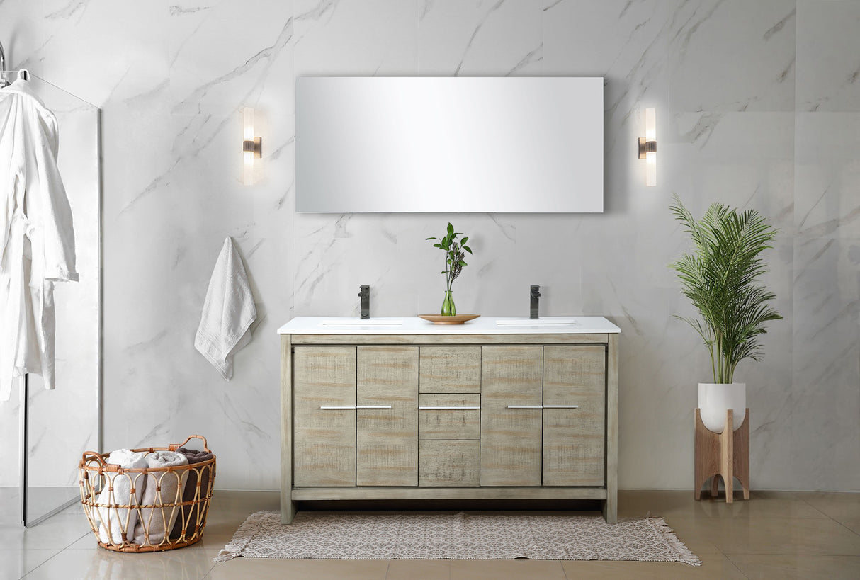Lafarre 60 in. Rustic Acacia Freestanding Bathroom Vanity with White Quartz Top, White Square Sink, and Balzani Gun Metal Faucet Set