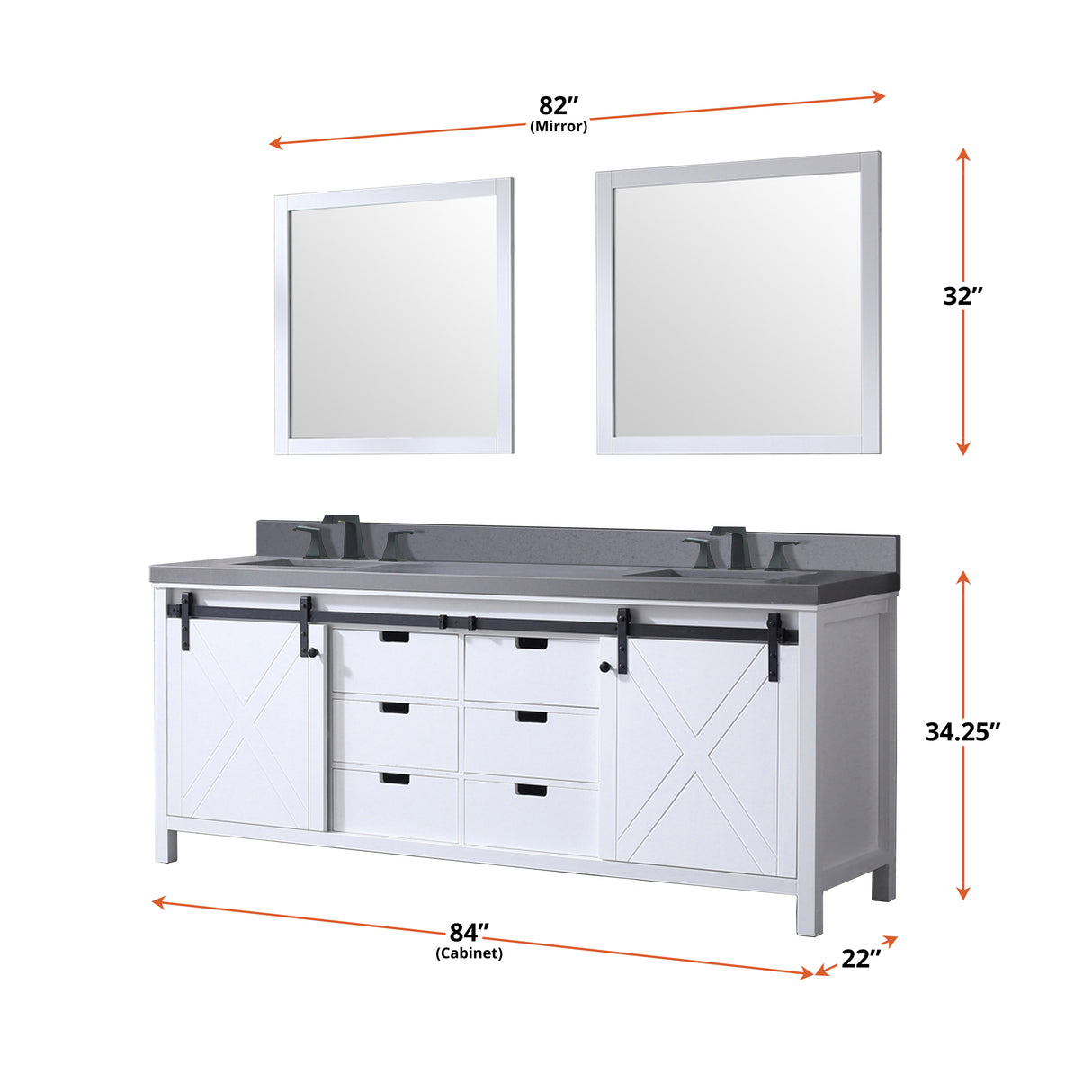 Marsyas 84 in. Freestanding Bathroom Vanity with White Quartz top, White Square Sink