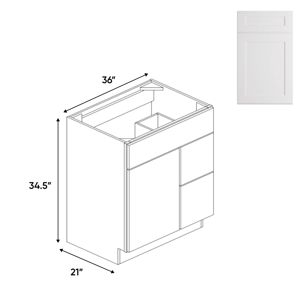 Liberty Shaker White - 36 Inch Vanity Sink Drawer Base Cabinet - 36" Width x 34.5" Height x 21" Depth
