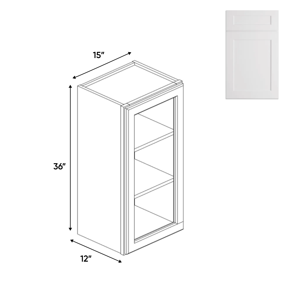 Liberty Shaker White - 15 Inch Single Glass Door Wall Cabinet - 15" Width x 36" Height x 12" Depth