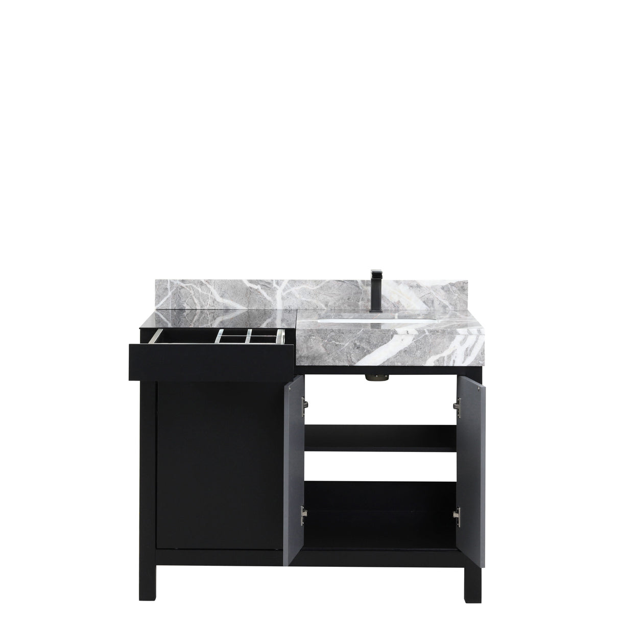 Zilara 42 in. Black and Grey Freestanding Bathroom Vanity With Castle Grey Marble Top, White Square Sink, and Balzani Gun Metal Faucet