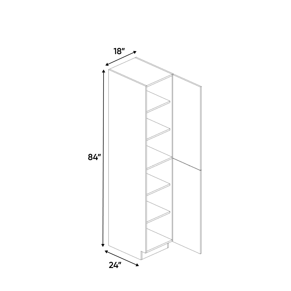 RTA - Indigo Blue Gloss - Tall Pantry Cabinet - 18"W x 84"H x 24"D - Frameless Cabinet