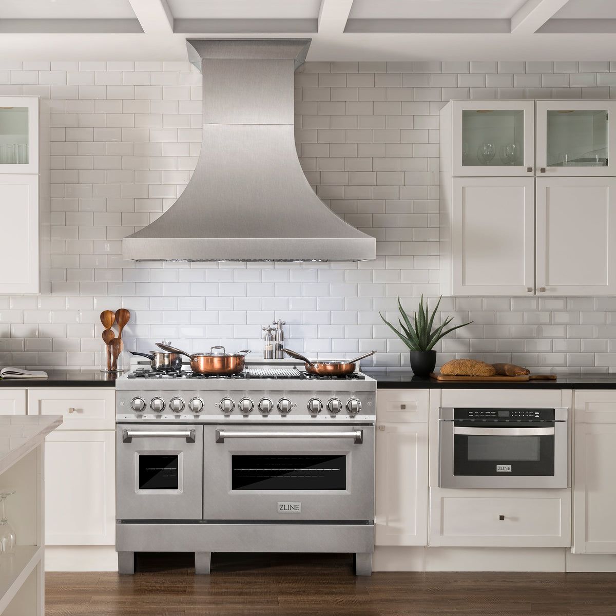 ZLINE 48 in. 6.0 cu. ft. Legacy Dual Fuel Range with Gas Cooktop and 2 Electric Ovens in Satin Stainless Steel with 6 Brass Burners (RAS-SN-BR-48)