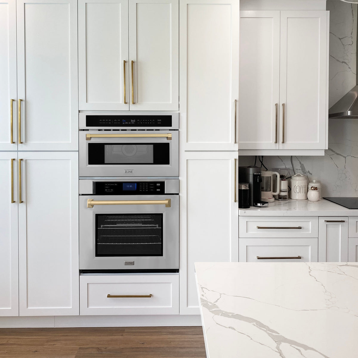 ZLINE Autograph Edition 30 in. 1.6 cu ft. Built-in Convection Microwave Oven in Satin Stainless Steel and Champagne Bronze Accents (MWOZ-30-SS-CB)