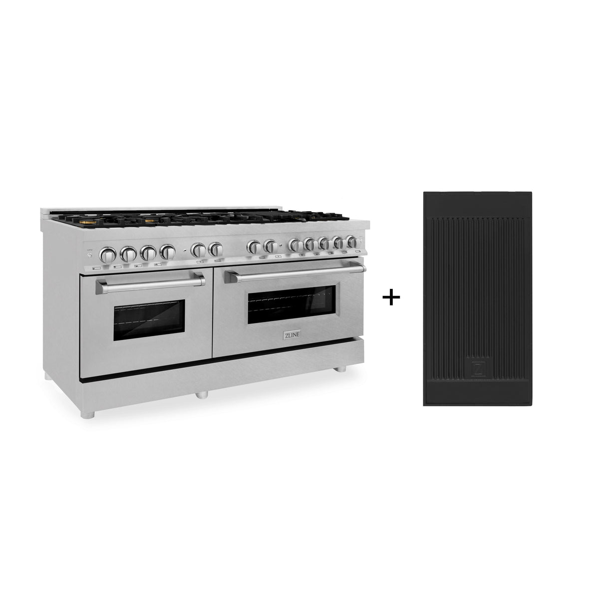 ZLINE 60 in. 7.4 cu. ft. Legacy Dual Fuel Range with Gas Cooktop and 2 Electric Convection Ovens in Satin Stainless Steel with 8 Brass Burners and Griddle (RAS-SN-BR-GR-60)
