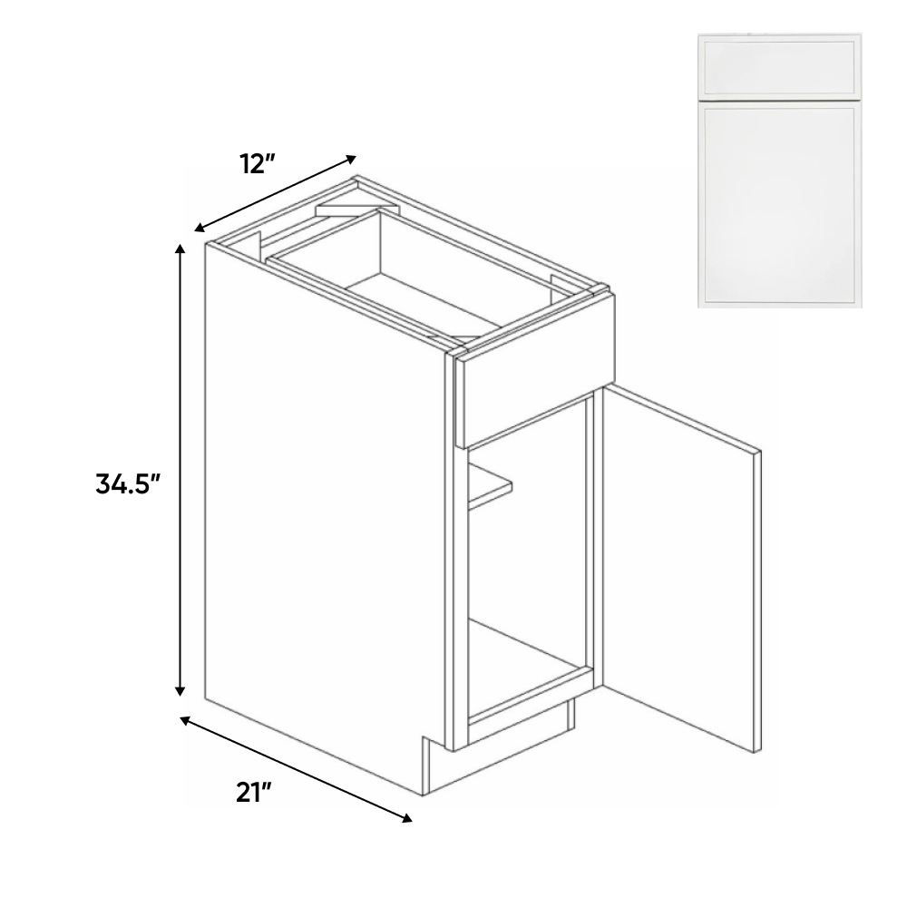 Slim Shaker Oatmeal - 12 Inch Vanity Base Cabinet - 12" Width x 34.5" Height x 21" Depth
