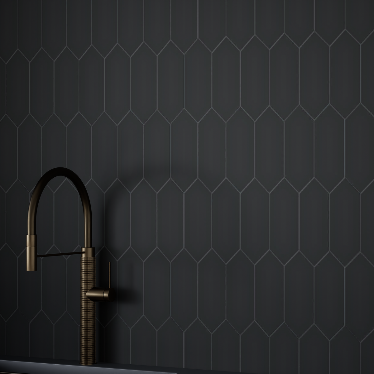 2 x 5 in Picket Soho Retro Black Matte Glazed Porcelain Mosaic