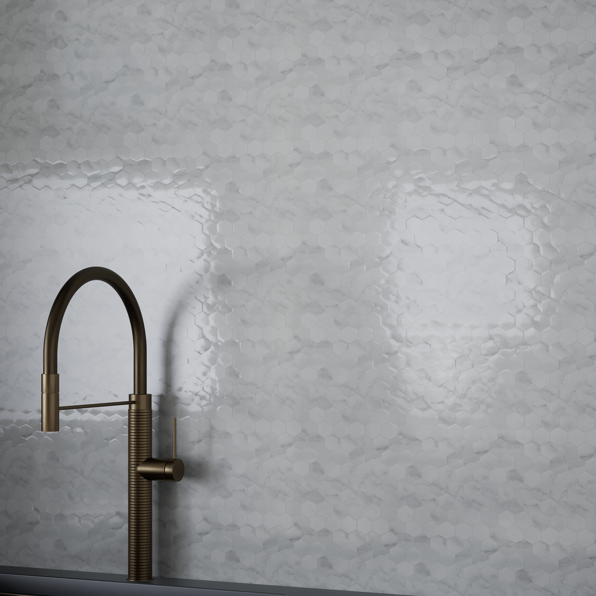 2 in Plata Statuario Brina Hexagon Polished Glazed Porcelain Mosaic