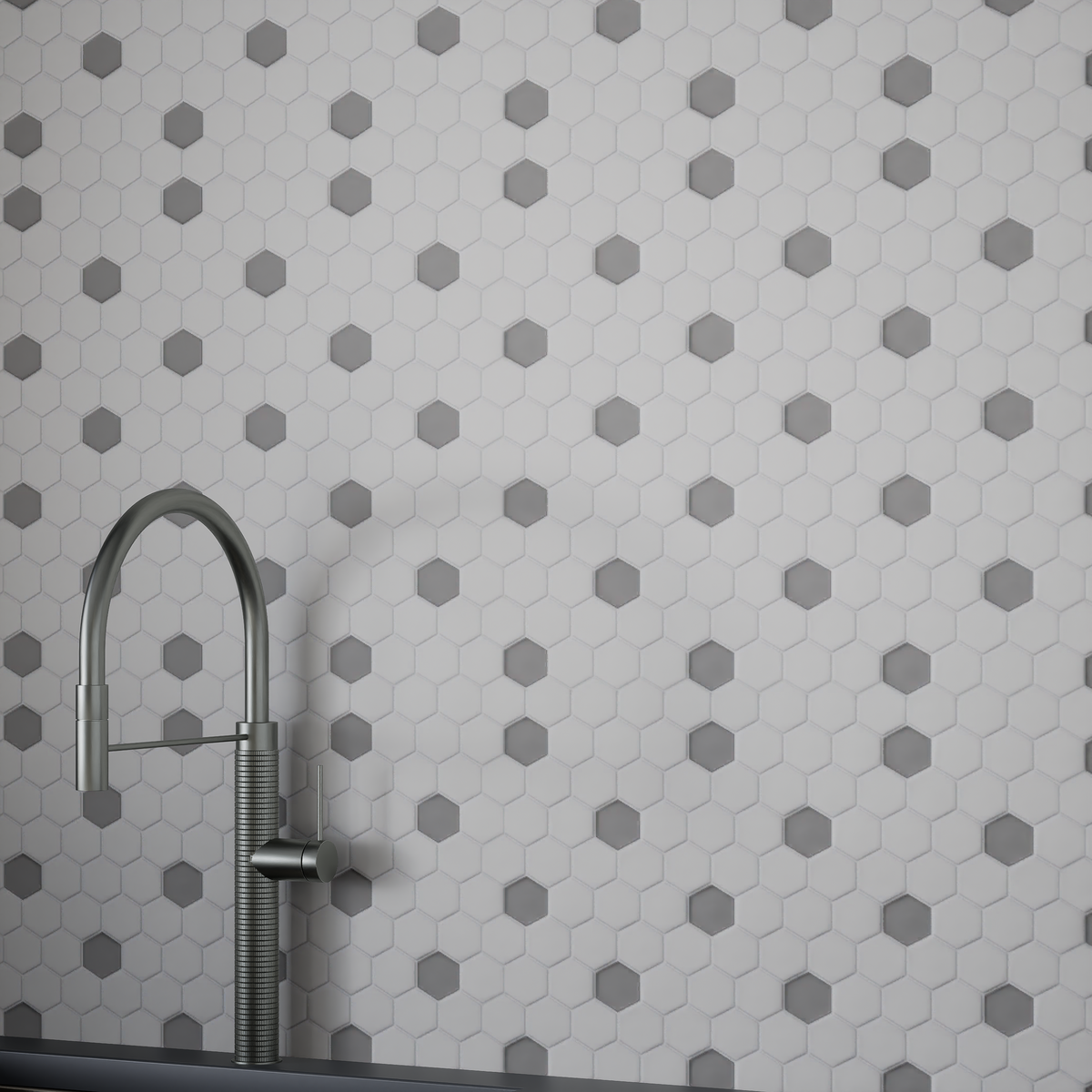 1 in Hexagon Canvas White W/ Insert Soho Cement Chic Matte Glazed Porcelain Mosaic