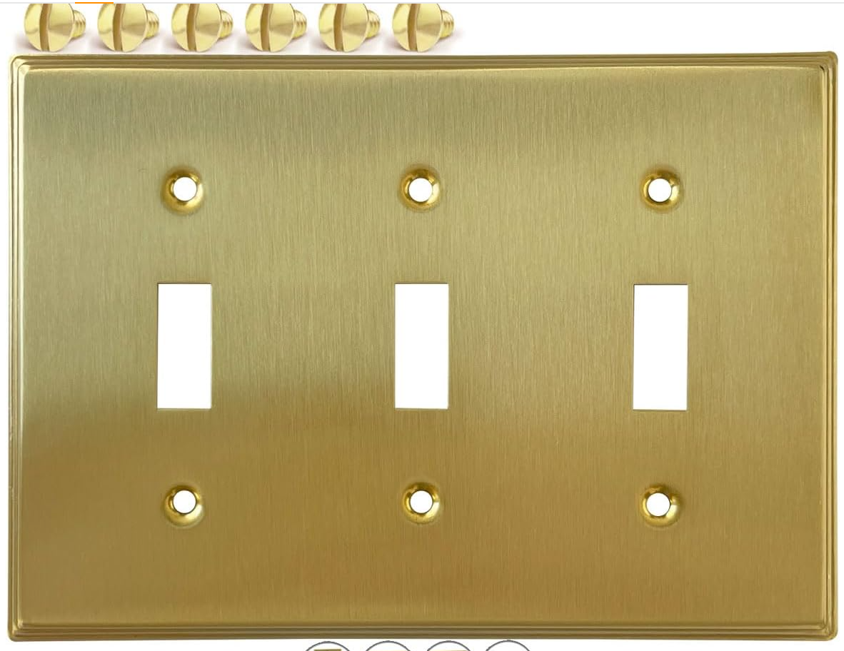 850067824305 - Modern Metal Gold Triple Toggle Light Switch Cover Metal Decorative Toggle Switch Covers
