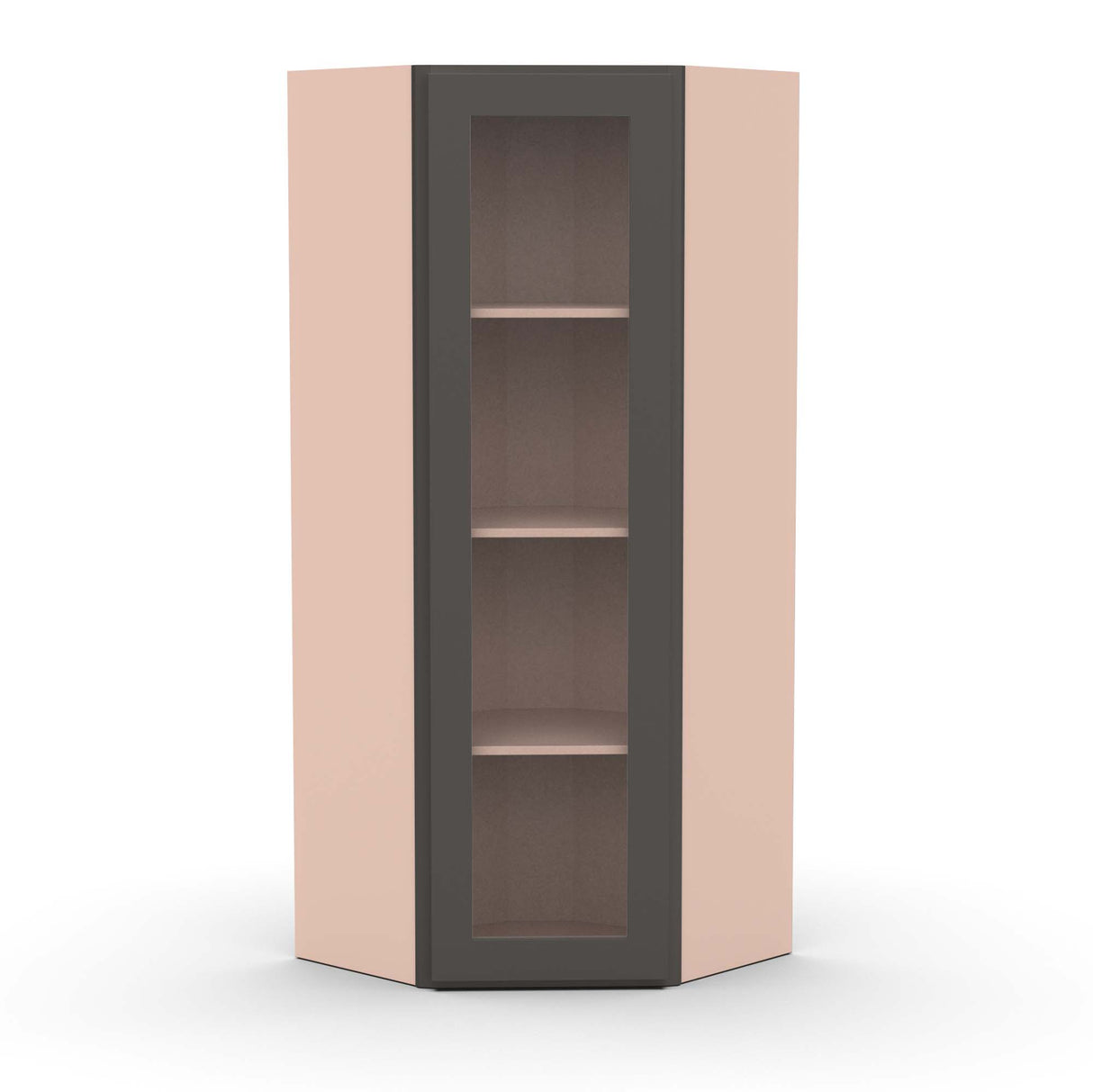 Liberty Shaker Grey - 24 Inch Diagonal Corner Glass Door Wall Cabinet - 24" Width x 42" Height x 12" Depth
