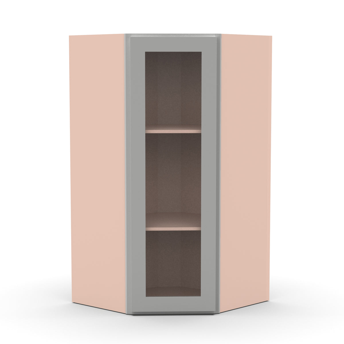 Liberty Shaker Ashen - 27 Inch Diagonal Corner Glass Door Wall Cabinet - 27" Width x 36" Height x 15" Depth