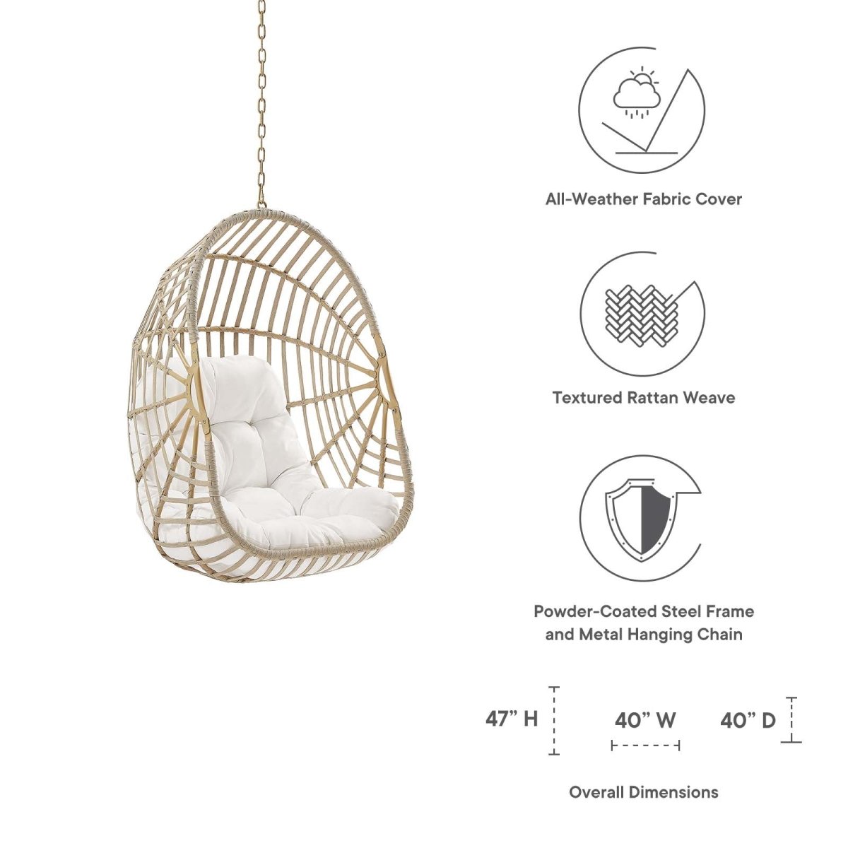 Amalie Wicker Rattan Outdoor Patio Rattan Swing Chair without Stand - BUILDMYPLACE