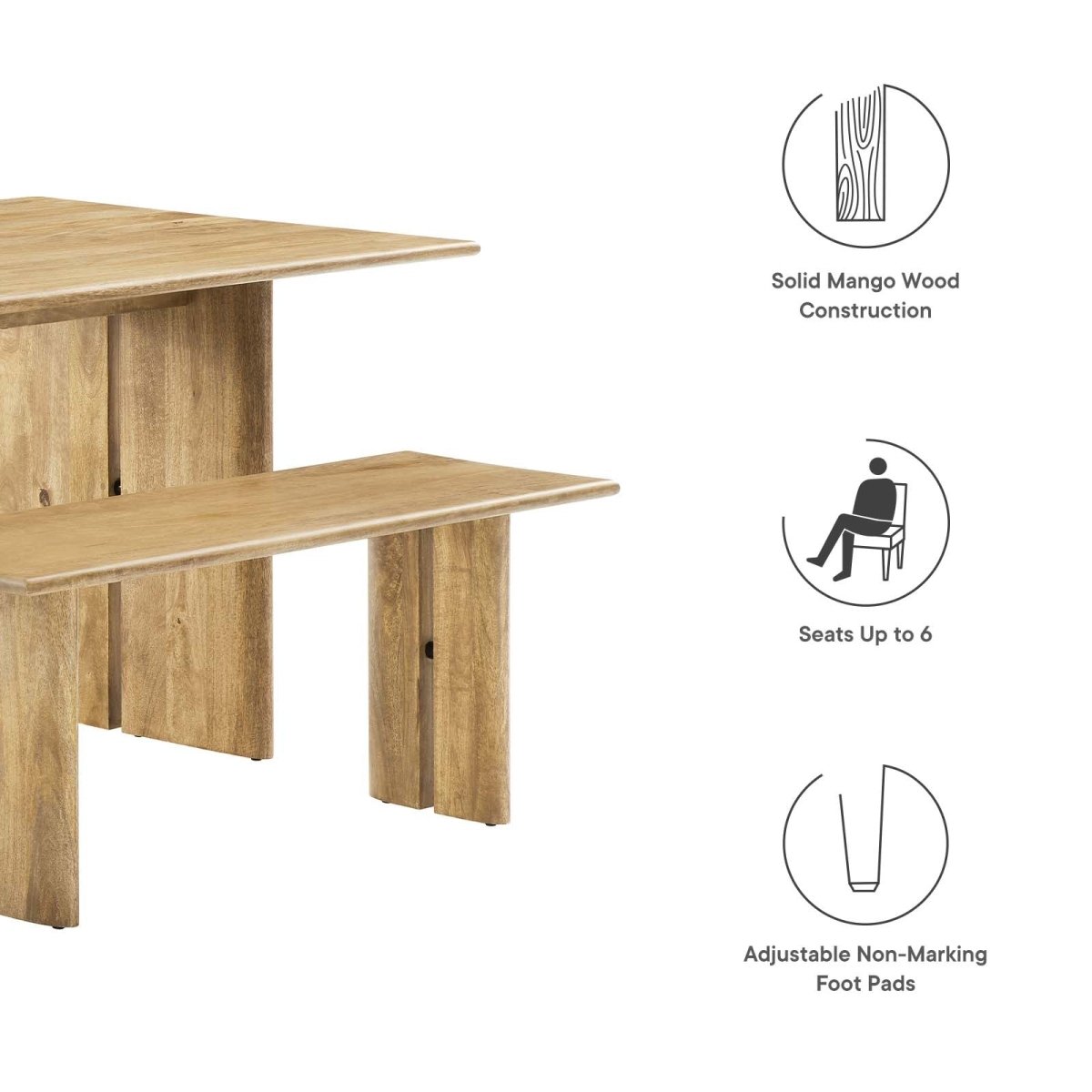 Amistad 60" Wood Dining Table and Bench Set - BUILDMYPLACE