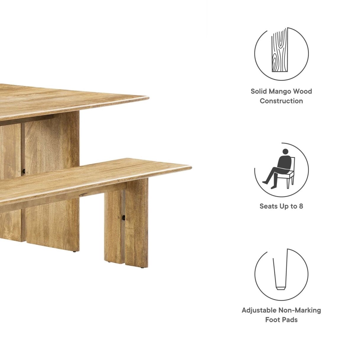 Amistad 86" Wood Dining Table and Bench Set - BUILDMYPLACE