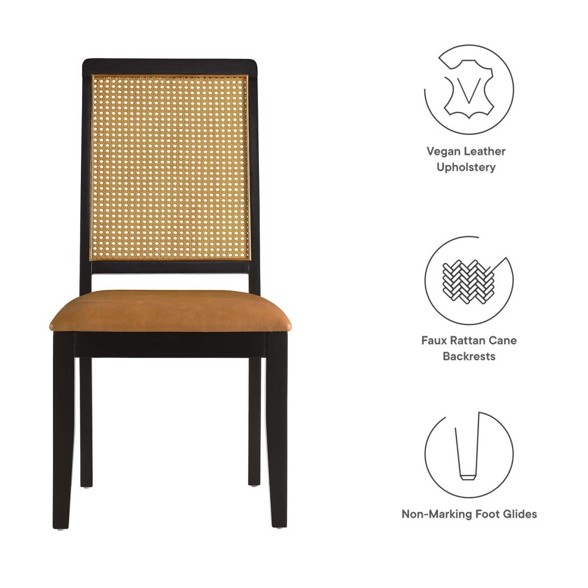 Arlo Vegan Leather Upholstered Faux Rattan and Wood Dining Side Chairs - Set of 2 - BUILDMYPLACE