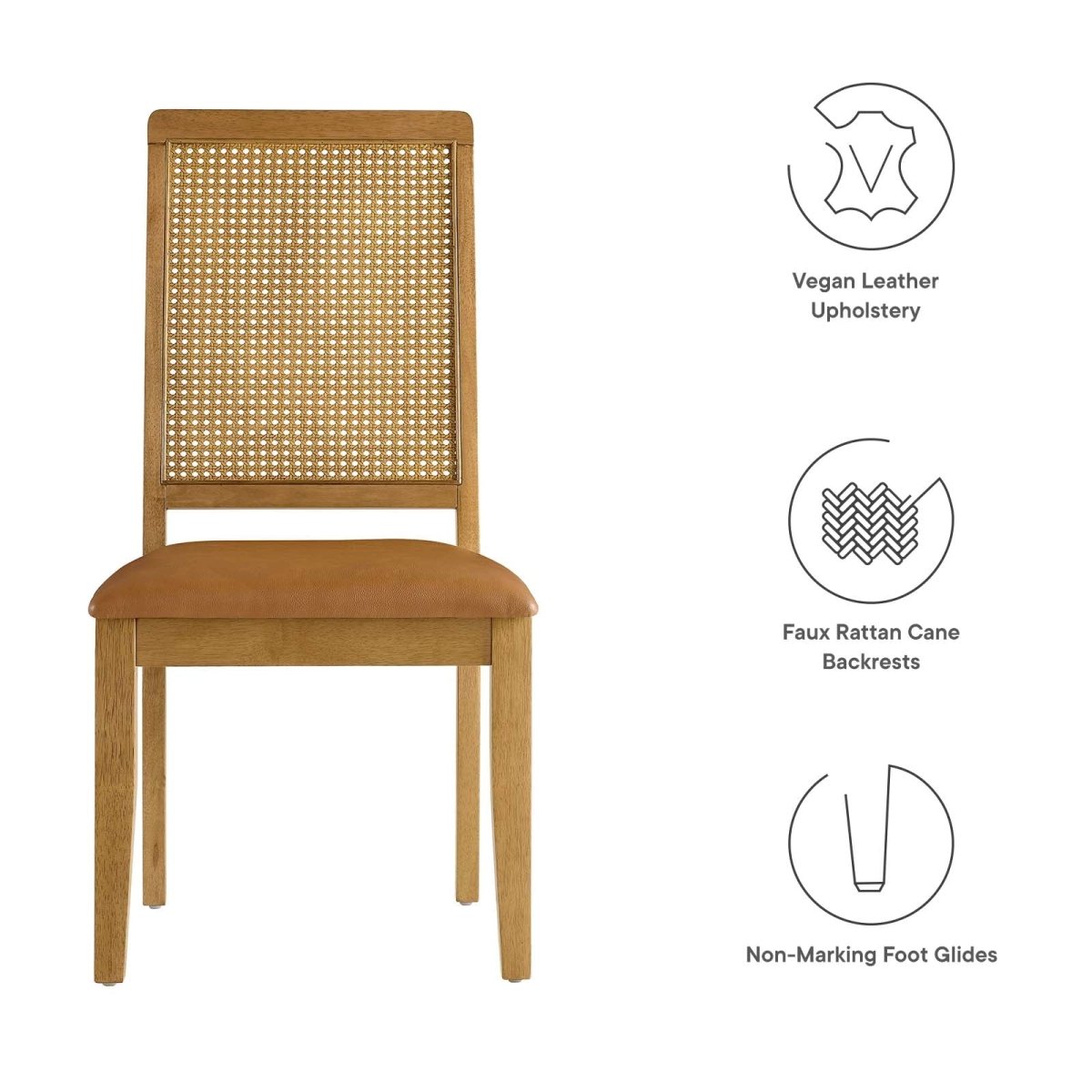 Arlo Vegan Leather Upholstered Faux Rattan and Wood Dining Side Chairs - Set of 2 - BUILDMYPLACE