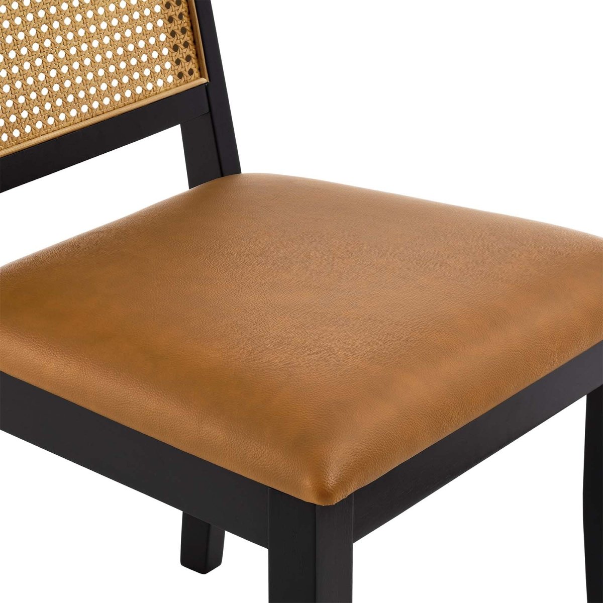 Arlo Vegan Leather Upholstered Faux Rattan and Wood Dining Side Chairs - Set of 2 - BUILDMYPLACE