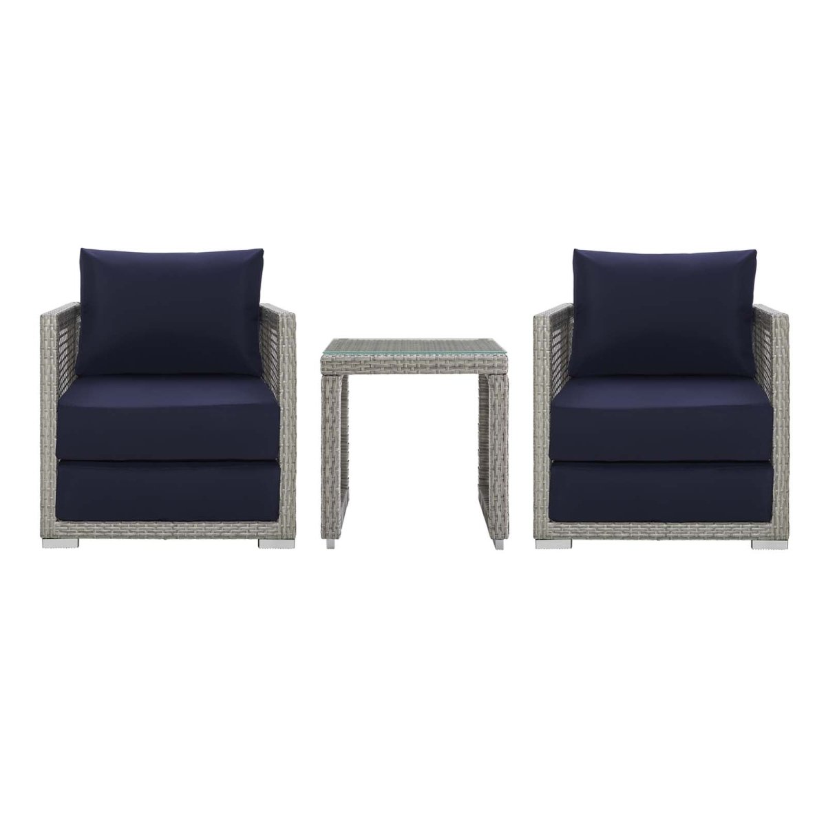 Aura 3 Piece Two Armchair Outdoor Patio Wicker Rattan Set - BUILDMYPLACE