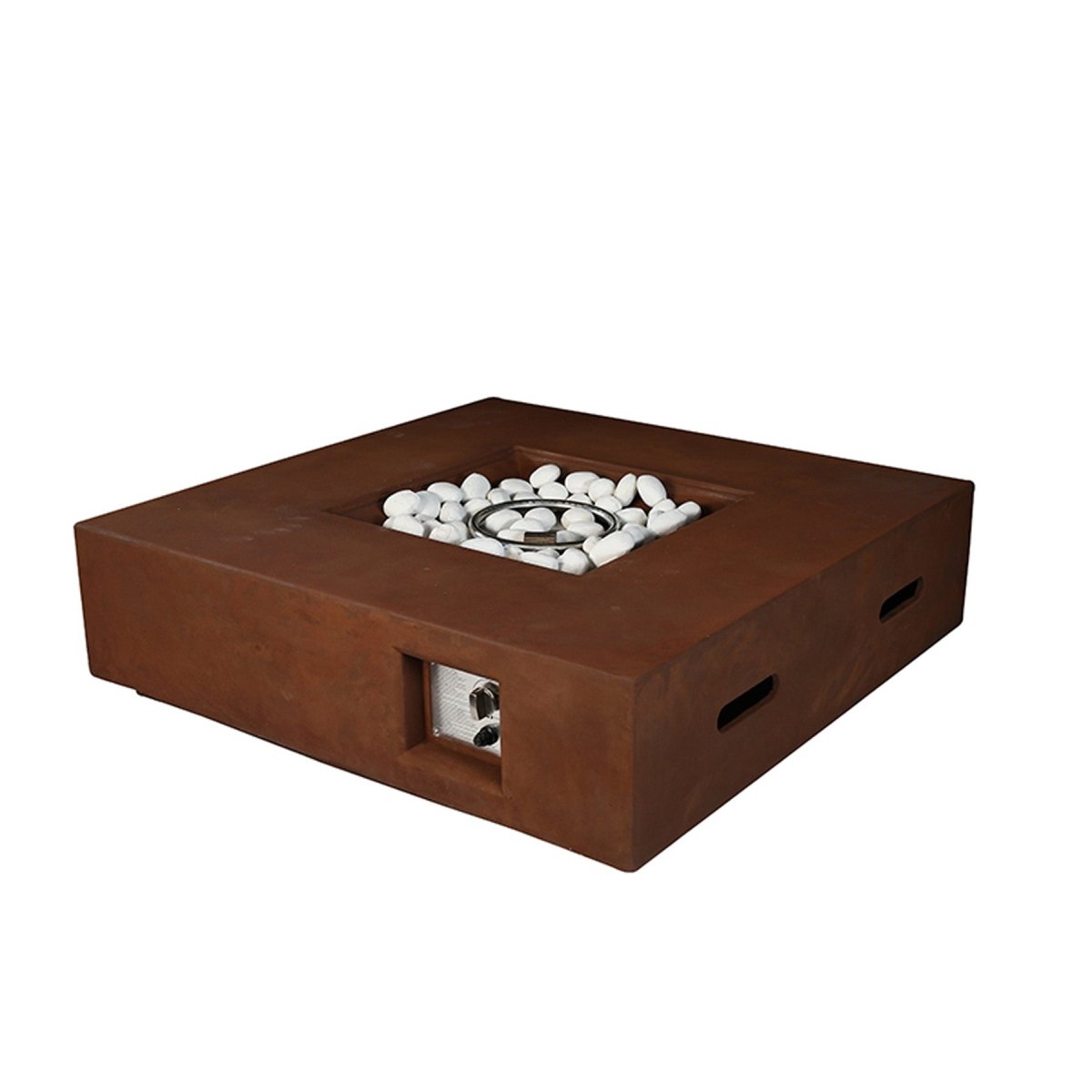 Brenta Outdoor Square Rustic Brown Gas Fire Pit Table w/ Round Burner Kit - BUILDMYPLACE