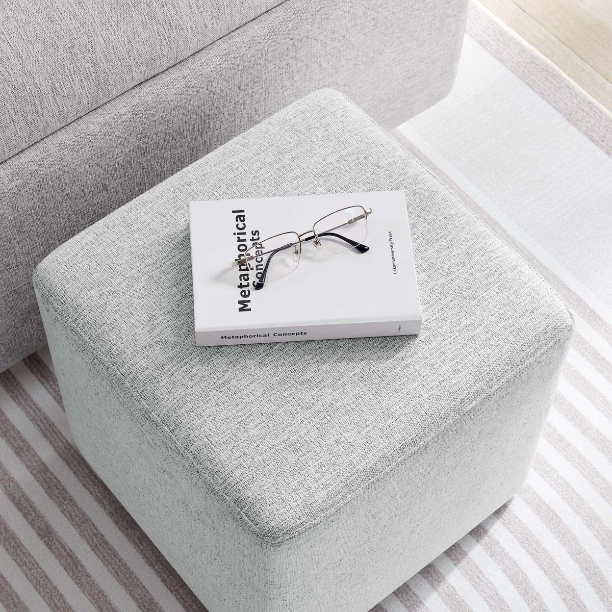 Callum 17" Square Woven Heathered Fabric Upholstered Ottoman - BUILDMYPLACE