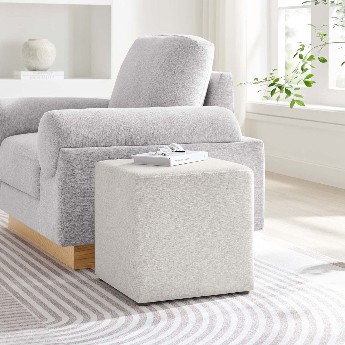 Callum 17" Square Woven Heathered Fabric Upholstered Ottoman - BUILDMYPLACE