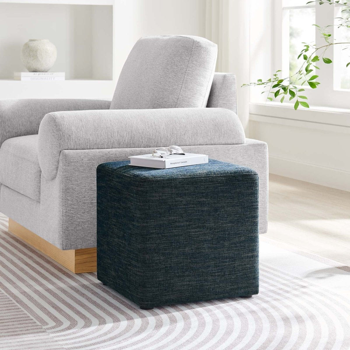 Callum 17" Square Woven Heathered Fabric Upholstered Ottoman - BUILDMYPLACE
