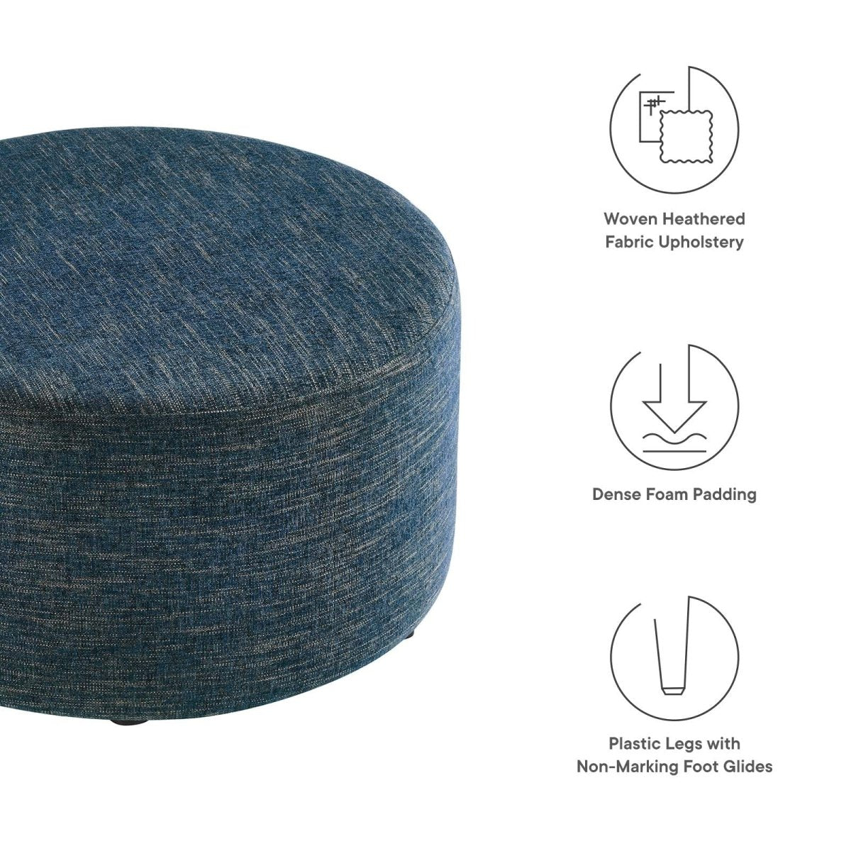 Callum Large 29" Round Woven Heathered Fabric Upholstered Ottoman - BUILDMYPLACE