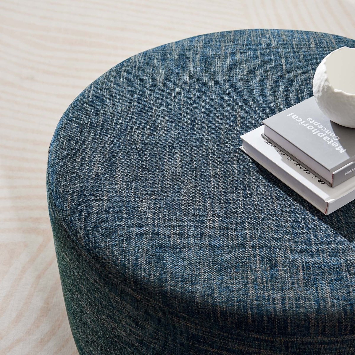 Callum Large 29" Round Woven Heathered Fabric Upholstered Ottoman - BUILDMYPLACE