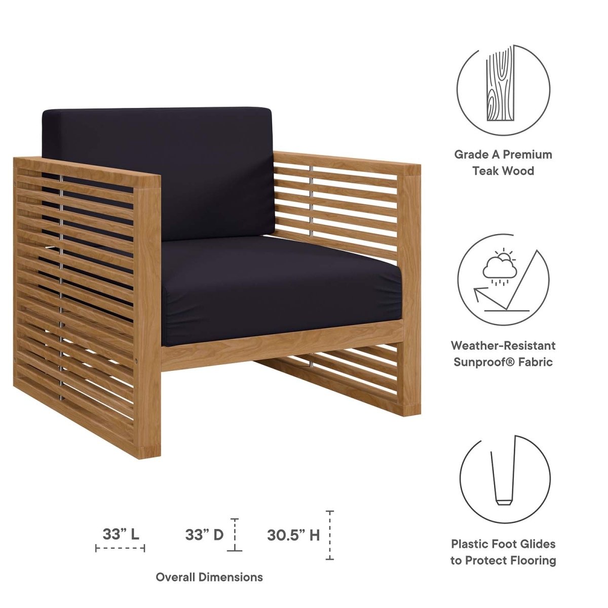 Carlsbad Teak Wood Outdoor Patio Armchair - BUILDMYPLACE
